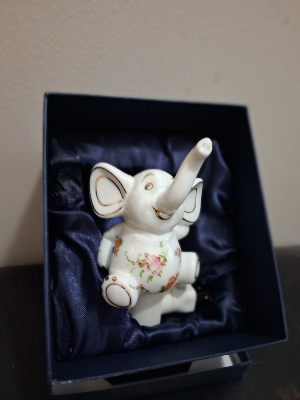 Porcelain Floral Elephant Figurine - White